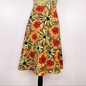 Randi M. Floral Print‎ Poplin Cotton A-line Skirt Brown Orange 8